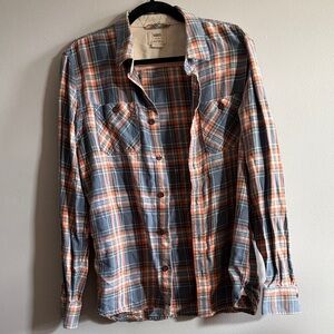 Vans Men's Casual Plaid Shirt - Gray/ Blue and Orange